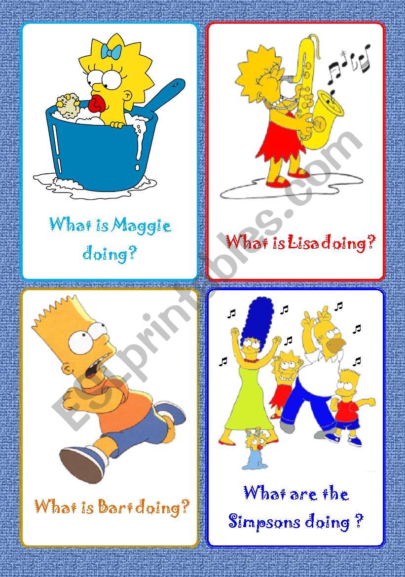 Present Continuous 16 Flash-cards [SET 1] - with the Simpsons